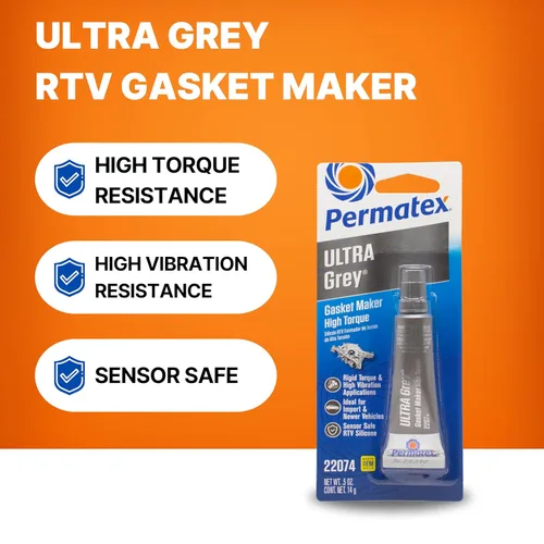 Miniatura 3 de Permatex 22074 Ultra Grey Rigid High-Torque RTV Fabricante de Juntas de Silicona, Seguro para Sensores y No Corrosivo, Para Aplicaciones de Alto Par