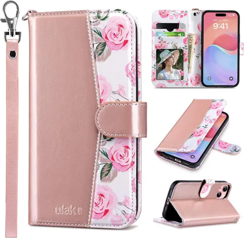 Miniatura 34 de ULAK Compatible con iPhone 15 Estuche tipo cartera para mujer, funda tipo billetera de piel PU premium con tarjetero, función de caballete, estuche