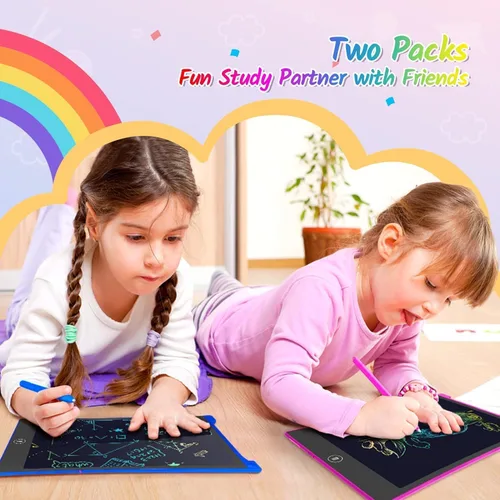 Miniatura 6 de TECJOE Paquete de 2 Tabletas de Escritura LCD, Tableta de Dibujo y Garabatos Colorida de 10 Pulgadas para Niños, Juguetes de Aprendizaje de Viaje