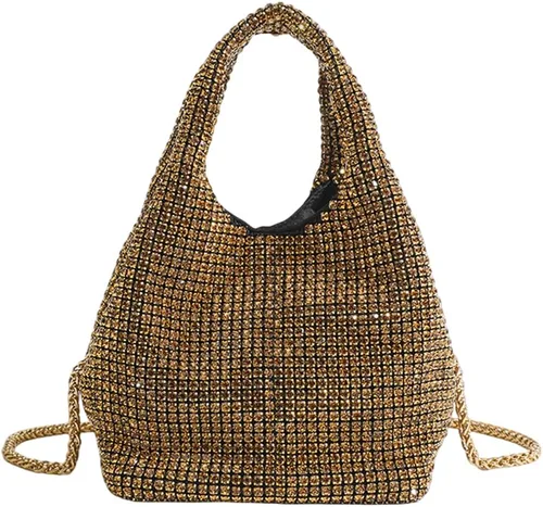 UMREN Bolso de mano anudado con purpurina completa para mujer, con diamantes de imitación de cristal, bolso cruzado de noche con diamantes de