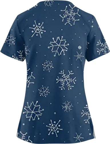 Miniatura 2 de Camisetas de Navidad para mujer, divertidos elementos navideños impresos, camisetas de otoño con cuello en V y bolsillos