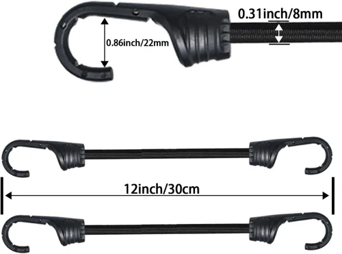 Miniatura 2 de Cuerdas elásticas de 12 pulgadas con ganchos, correas elásticas negras para camping, bicicleta, vagón plegable, maletero, etc.