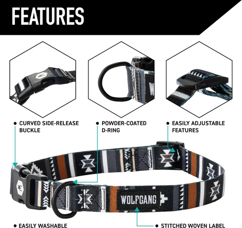 Miniatura 3 de Wolfgang - Collar de perro resistente y ajustable con hebilla de nailon de liberación rápida para caminar y entrenar, estampado NewMoon, talla L