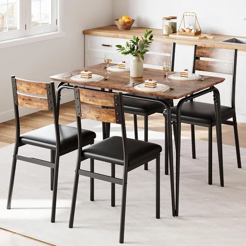 GarveeHome Mesa de comedor para 4, juego de mesa pequeña y sillas de 4, juego de dinette cuadrado para 4, juego de 5 piezas para cocina y comedor