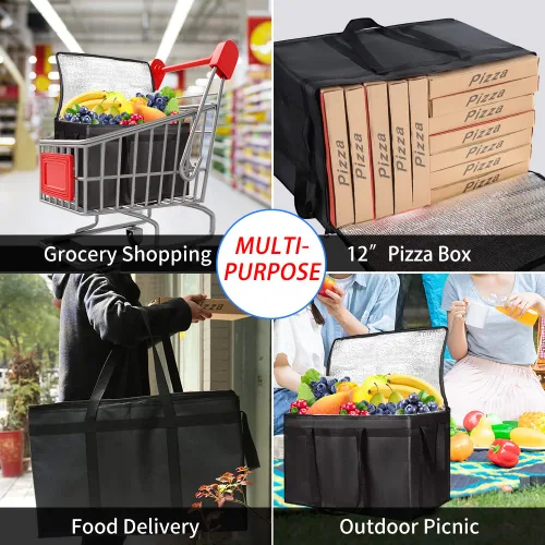 Miniatura 5 de Bolsa aislada para entrega de alimentos, XXXL, enfriador de alimentos reutilizable con aislamiento, bolsa de mano para compras, viajes, puertas
