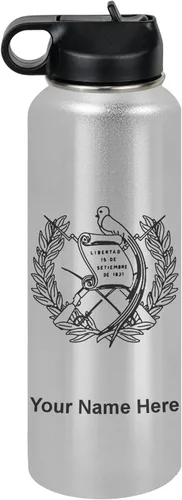 Miniatura 15 de LaserGram Botella de agua personalizada, bandera de Guatemala, acero inoxidable de doble pared aislada al vacío con popote superior, regalo grabado