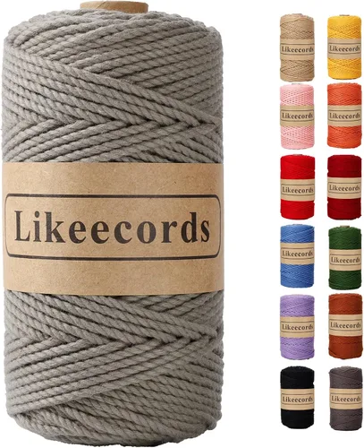 Miniatura 32 de Likeecords Cordón de algodón para macramé de 3mm x 100 metros, hilo torcido de 3 hebras, cuerda de macramé, hilo de algodón para macramé, cuerda