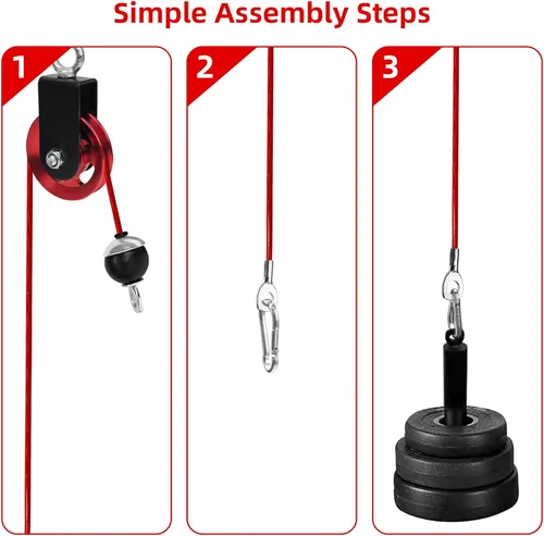 Miniatura 5 de Cables de repuesto para gimnasio en casa, cable de polea de fitness, cable de repuesto para máquina de pesas con bola de tapón Longitud fija roja