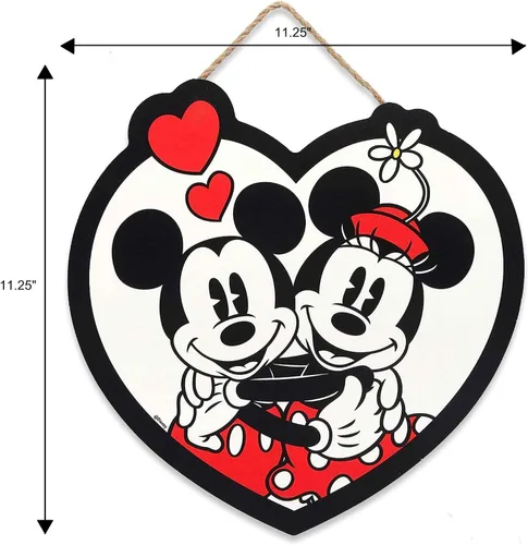 Miniatura 6 de Open Road Brands Disney Mickey Mouse y Minnie Mouse - Letrero de pared en forma de corazón Negro/blanco