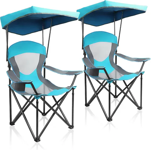 Miniatura 5 de ALPHA CAMP Silla de Descanso con Toldo de Servicio Pesado 2PC Parasol Senderismo Silla de Viaje con Portavasos Azul Esmaltado Esmalte azul