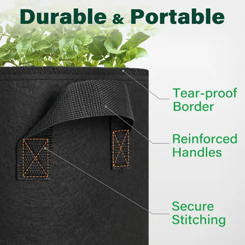 Miniatura 3 de LotFancy Paquete de 5 bolsas de cultivo de 10 galones, macetas de tela de aireación no tejida gruesa de 10.58 oz con asas reforzadas, contenedores