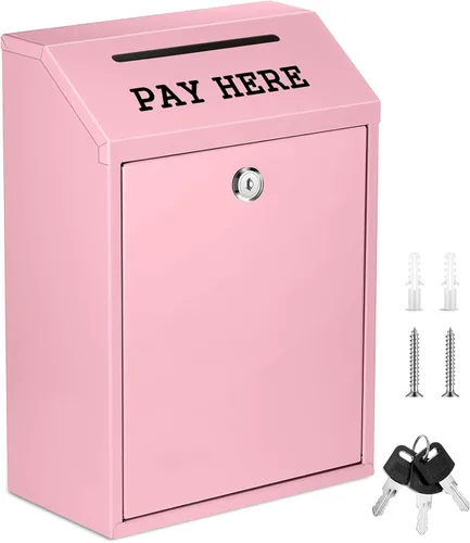 Miniatura 13 de Yaocom Caja fuerte de dinero para recolección de dinero, caja de donación de metal con cerradura para montaje en pared preperforado, buzón de Negro