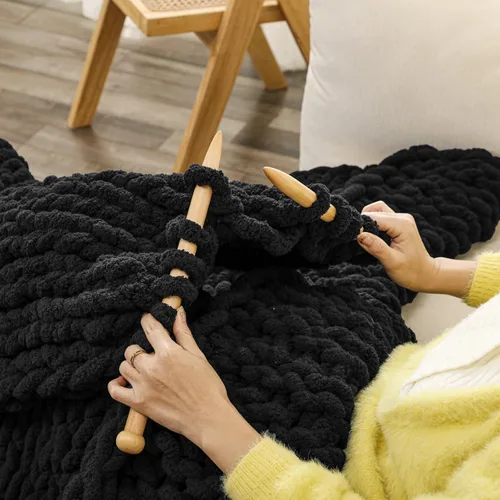 Miniatura 2 de WESHIONGOO Manta de Punto Grueso Throw 40"*40" (101.6cm*101.6cm) Mantas de Punto para Sofá Cama Manta Suave Esponjosa con Hilo Chenille Jumbo Grueso