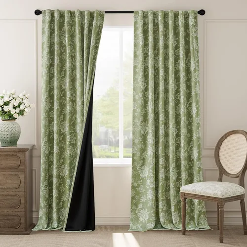 Miniatura 42 de jinchan Cortinas Opacas Florales para Dormitorio, 63 Pulgadas de Largo Cortinas Opacas con Estampado de Flores, Estilo Campo Francés con Pestañas