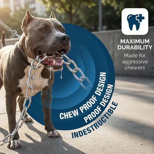 Miniatura 5 de Correa resistente para perro, correa de metal para perro con mango acolchado para perros grandes y medianos (4 pies x 0.118 in (0-80 libras))