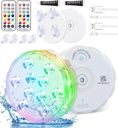 Qoolife - Luces recargables sumergibles para piscina con mando a distancia, impermeables, carga subacuática, operadas por batería, controladas, 25