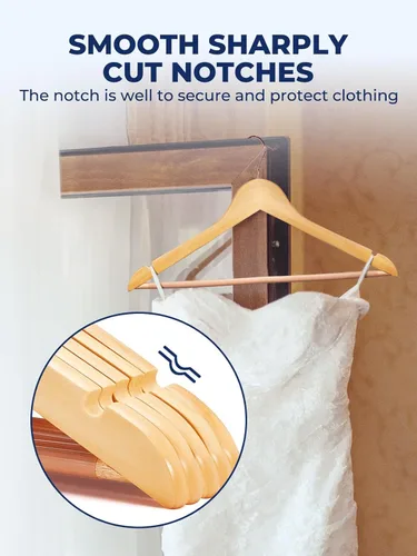 Miniatura 5 de Smartor Paquete de 20 perchas de madera maciza para armario, perchas de madera resistente para trajes, camisas, vestidos, con gancho de oro rosa
