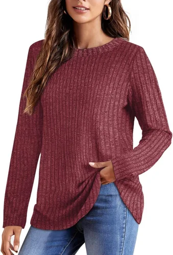 Miniatura 3 de OFEEFAN - Blusas de manga larga para mujer, blusas estilo túnica ligeras de cuello redondo e informales