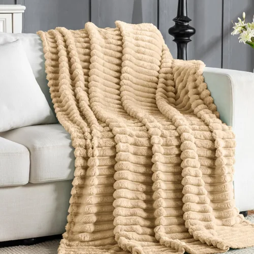 Miniatura 20 de Manta de Tiro de Piel Sintética Color Hueso para Sofá, Manta Suave y Esponjosa de Burbujas para Cama y Sofá, Manta Gruesa y Cálida de Felpa Difusa