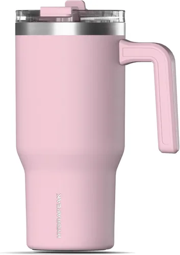 Hydrapeak Voyager - Vaso aislado de 25 onzas con asa y tapa para sorber y popote 2 en 1, de acero inoxidable para uso diario, viajes, botella de
