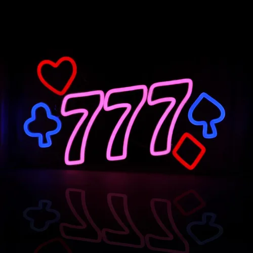 Miniatura 3 de Señales de neón del Casino 777 para decoración de pared, señal de luz LED rosa para decoración de sala de póker, señal iluminada para decoración