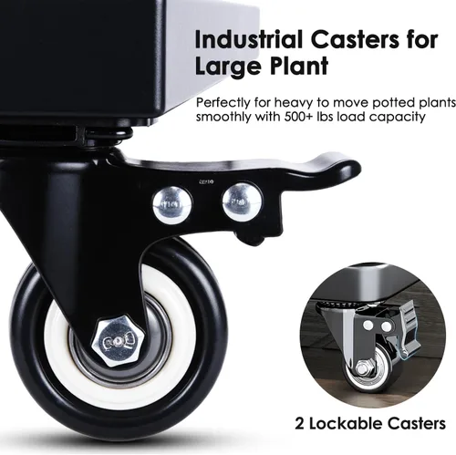 Miniatura 4 de Soporte cuadrado para plantas de 18 pulgadas con ruedas, resistente, organizador grande de metal para plantas en interiores y exteriores, plataforma