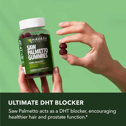 Miniatura 4 de Gomitas Saw Palmetto para hombres, suplemento bloqueador DHT para la salud del cabello y calvicie con patrón masculino, 60 unidades, apoya
