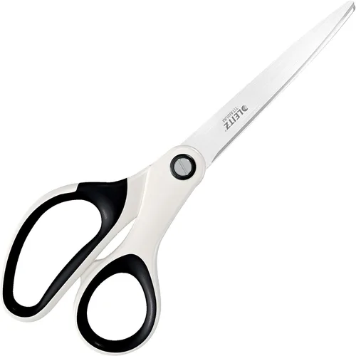 Leitz Tijeras de titanio, para diestros o zurdos, 2.6 x 0.6 x 5.9 in, papelería de oficina, mango ergonómico, rango WOW, color blanco perla