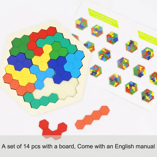 Miniatura 3 de Paquete de 2 rompecabezas de bloques rusos de madera + rompecabezas hexagonales para niños y adultos, rompecabezas de bloques de madera inteligencia