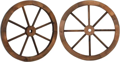 Ochine 2 piezas de decoración de pared de rueda de carro, estilo antiguo occidental, rueda de madera redonda rústica vintage, no necesita montaje