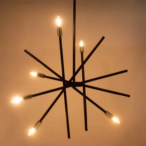 Miniatura 7 de VILUXY Candelabro Sputnik moderno con 6 luces negras lineales para techo, lámpara colgante de mediados de siglo para comedor, sala de estar, Negro