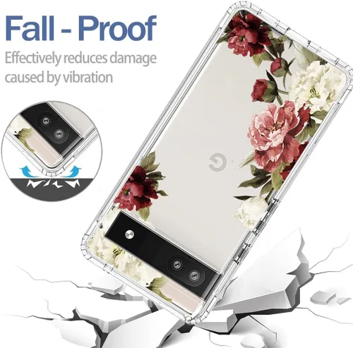 Miniatura 7 de Funda para Google Pixel 6A, diseño floral, protector de pantalla de vidrio templado transparente, funda protectora de cuerpo completo