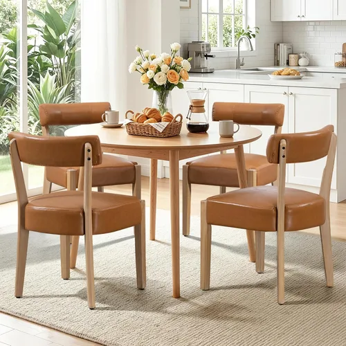 Miniatura 26 de ZJhome Sillas de comedor, paquete de 2 sillas de cocina de madera modernas de mediados de siglo con tapicería de lino, diseño tejido de respaldo