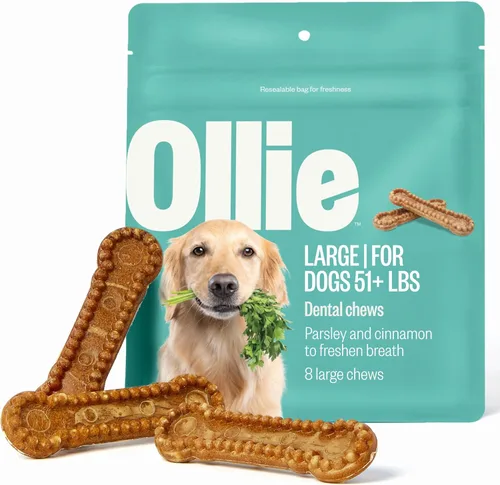 Ollie Masticables dentales para perros grandes, 12 onzas, aliento fresco, golosinas de limpieza de dientes, palos para el cuidado bucal del perro,