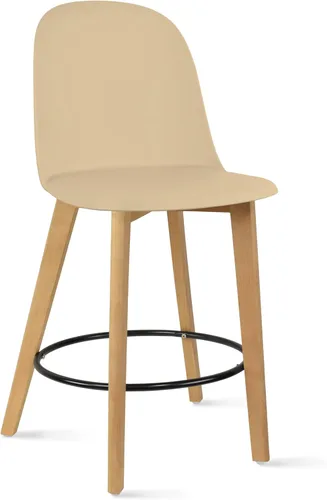 Miniatura 6 de 2xhome Juego de 2 taburetes de bar de altura de mostrador Asiento de plástico moldeado moderno de mediados de siglo Patas de madera maciza