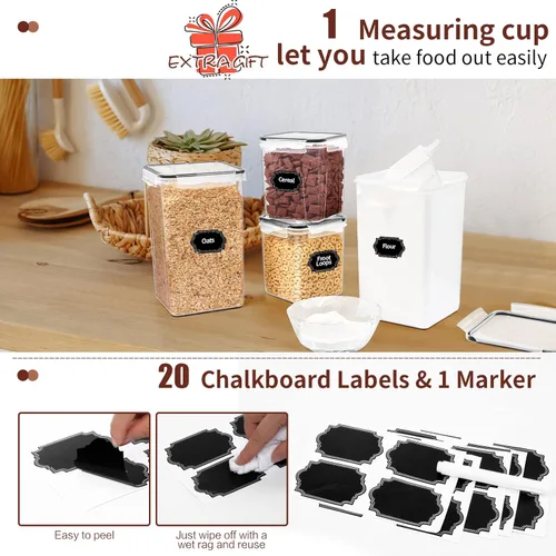 Miniatura 4 de Skroam Contenedores grandes herméticos para almacenamiento de alimentos con tapas, paquete de 10 recipientes de cereales, organizadores de despensa