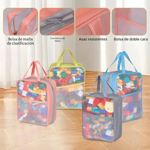 Miniatura 2 de Paquete de 4 bolsas de almacenamiento de malla extra grandes con cremallera para juguetes (11.8 x 9.8 x 5.2 pulgadas), organizador de almacenamiento