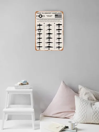 Miniatura 4 de WWII Planes, How To Identify Warplanes, letrero de metal de hojalata de 12 x 8 pulgadas Regalo para piloto, hombres, papá, novio, él, WallArt