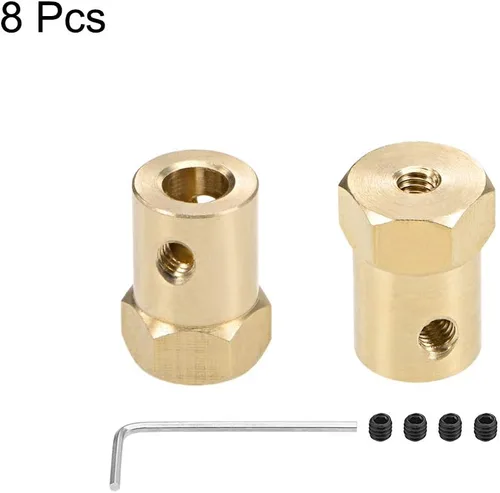 Miniatura 3 de uxcell Acoplador hexagonal de 0.236 in con eje hexagonal de latón con eje de latón conector flexible para ruedas de coche, neumáticos, motor de eje