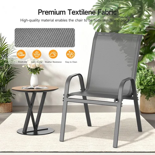 Miniatura 8 de ONBRILL Juego de 4 sillas de patio, sillas de comedor apilables de fácil montaje con asiento ancho y marco de metal resistente, sillas de textileno