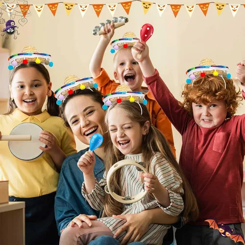 Miniatura 4 de Jexine Juego de 30 piezas de fiesta de Cinco de Mayo, incluye 10 diademas mexicanas con sombrero y 20 maracas de madera, mini sombreros