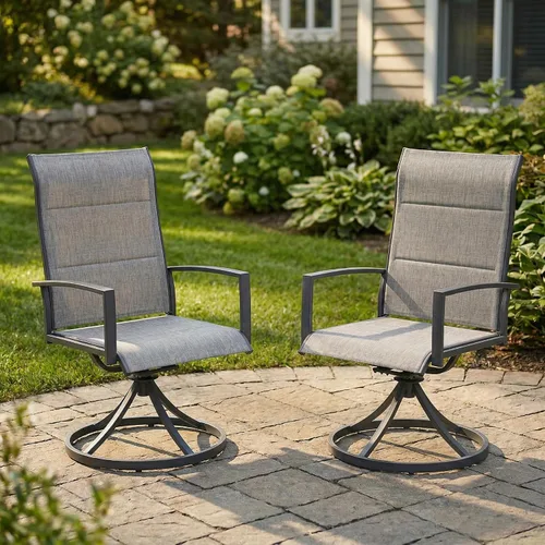 Miniatura 38 de VICLLAX Juego de 2 sillas de comedor giratorias para patio, sillas de exterior de tela de malla de textileno acolchada con reposabrazos para porche