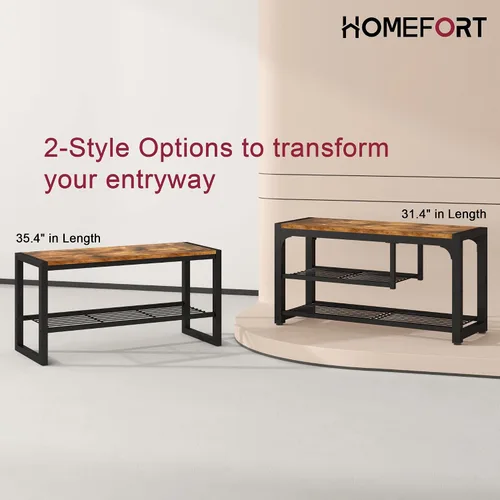Miniatura 7 de HOMEFORT Banco de zapatos de 3 niveles, banco de almacenamiento de zapatos de 31.5 pulgadas para entrada, banco de entrada industrial retro