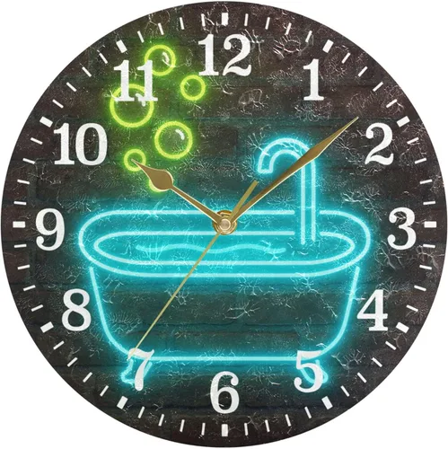 Miniatura 70 de JUNZAN Reloj de bañera con vino romántico espumoso y velas, reloj de pared silencioso de 10 pulgadas, pequeño reloj redondo, decoración de cocina