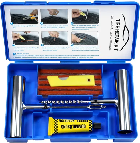 Kit de reparación de neumáticos con tapones, kit de tapones de neumáticos de servicio pesado profesional para automóvil, ATV, motocicleta, camión,