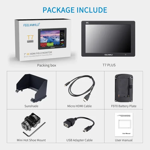 Miniatura 7 de FEELWORLD T7 7 pulgadas IPS 4K HDMI Cámara Monitor de campo Asistencia de video Full HD 1920x1200 carcasa de aluminio sólido DSLR Monitor