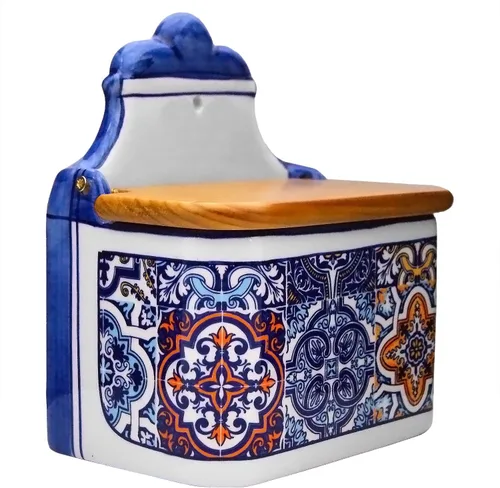 Miniatura 4 de Cerámica portuguesa Alcobaça Salero decorativo de cerámica con tapa para cocina (azul)