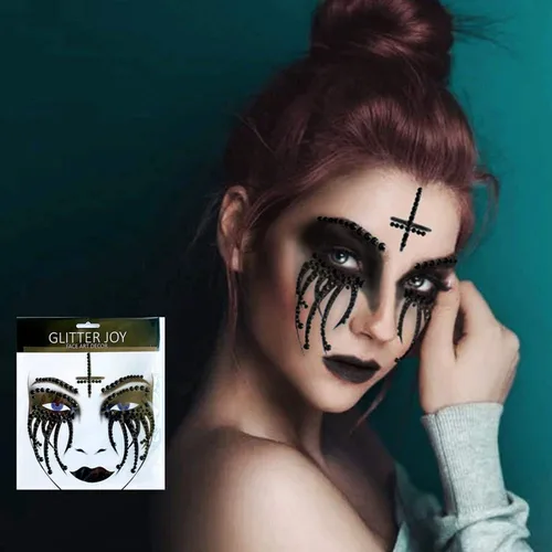 Miniatura 3 de Saturey Juego de accesorios para disfraz de monja de Halloween, con diamantes de imitación temporales, tatuaje facial temporal para Halloween