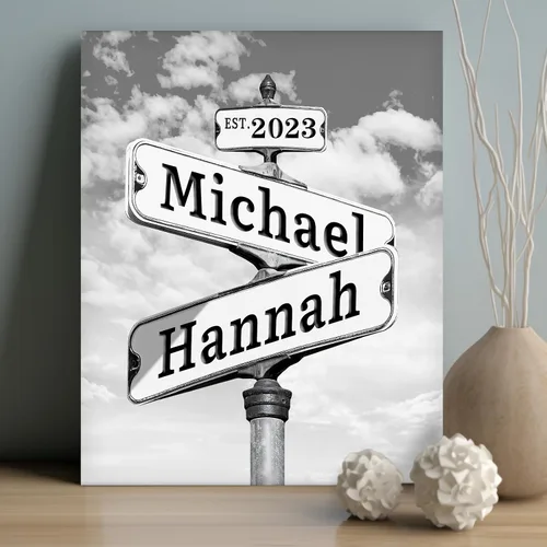 Miniatura 10 de WNNNS Póster de letrero de calle vintage con nombre personalizado para parejas, novia, novio, impresiones en lienzo personalizadas para enamorados