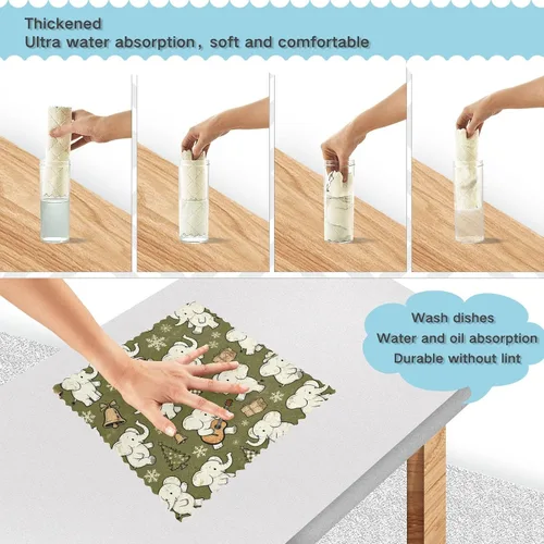 Miniatura 4 de Juego de 6 paños de cocina y paños de cocina retro con elefantes blancos y azules, juego de 6 paños de cocina decorativos para decoración de cocina